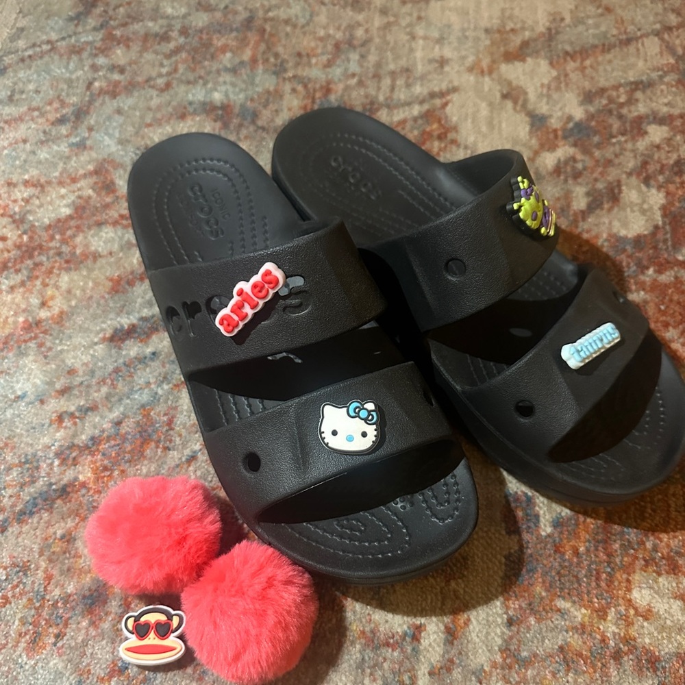 CROCS Black Slide Sandals with Fun Charms